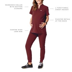 Figs FULL SET Maternity Burgundy Zamora Jogger Kitale Scrub Top XS